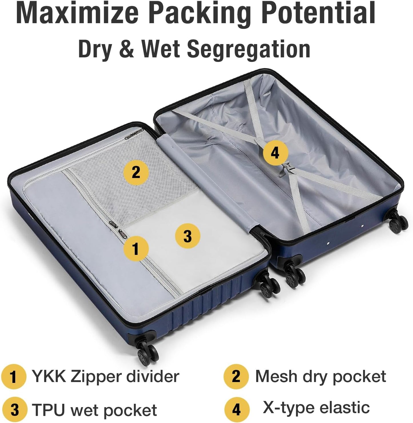 KYME 30-Inch Large Checked Luggage, 100% PC Hardside Suitcase with TSA Lock & Double Spinner Wheels, Durable Travel Hard Shell for Men & Women, Navy