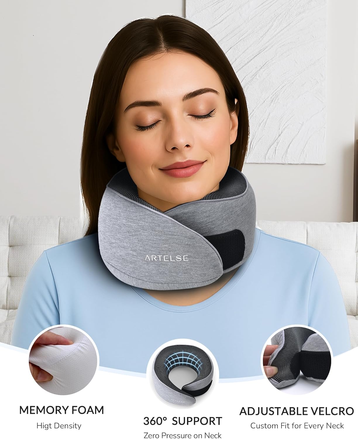 Neck Travel Pillow for Rest - Memory Foam Travel Pillow for Airplane, Comfortable Breathable Cover, 360 Degree Support Ergonomic Design Best for Flight, Train, Sleeping, Travel Essentials
