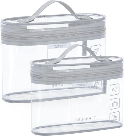 BAGSMART TSA Approved Toiletry Bag, 2 Pack Clear Makeup Cosmetic Bag Organizer, Quart Size Travel Bag for Toiletries, Carry-on Travel Accessories Essentials, Gray-2pcs