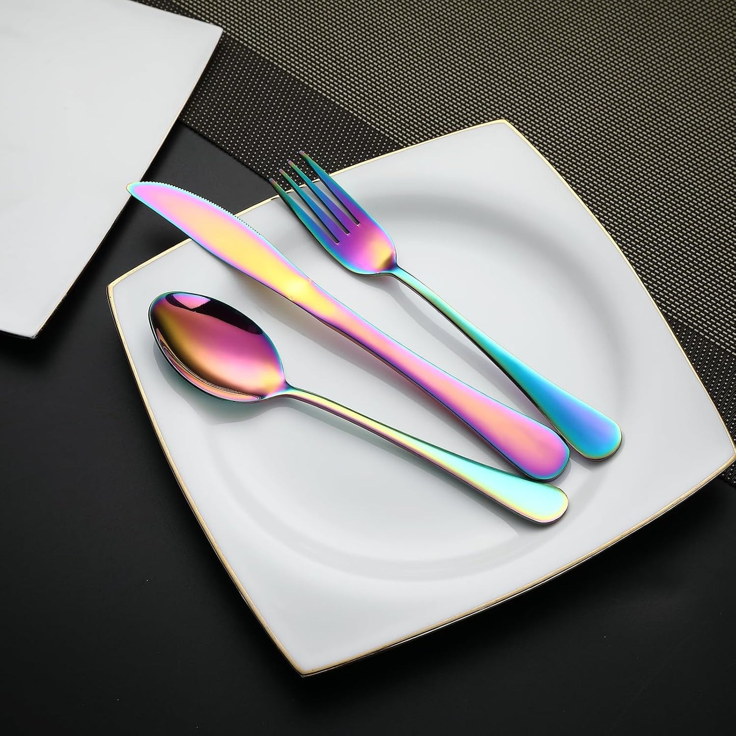 DEVICO Camping Utensils, Portable Travel Utensils with Case, Stainless Steel Reusable Silverware for Lunch Adult, 5Pcs Cutlery Set Includes Knife Spoon Fork Chopsticks and Case (Rainbow)