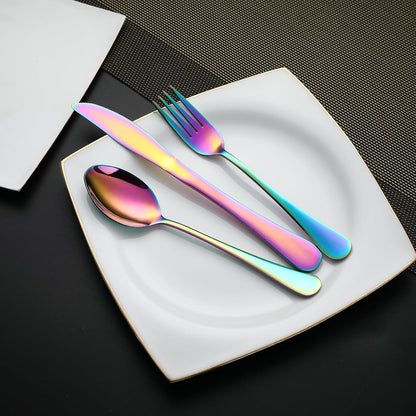 DEVICO Camping Utensils, Portable Travel Utensils with Case, Stainless Steel Reusable Silverware for Lunch Adult, 5Pcs Cutlery Set Includes Knife Spoon Fork Chopsticks and Case (Rainbow)