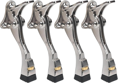 4 Packs Heavy Duty Kickdown Door Stopper, One Touch Adjustable Kickdown Door Stop for Heavy Doors, 4 in Metal Door Kickstand with Rubber Tip & Wall Protectors for Wide Doors