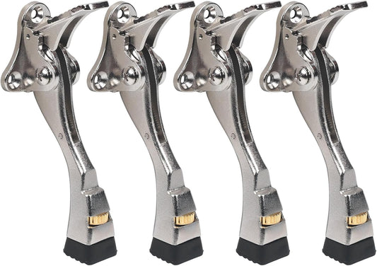 4 Packs Heavy Duty Kickdown Door Stopper, One Touch Adjustable Kickdown Door Stop for Heavy Doors, 4 in Metal Door Kickstand with Rubber Tip & Wall Protectors for Wide Doors