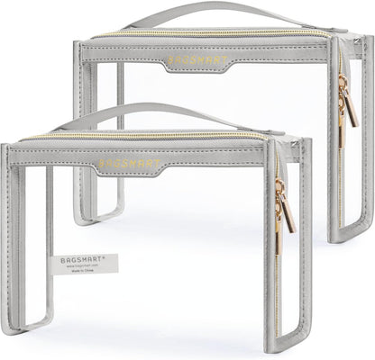 BAGSMART TSA Approved Toiletry Bag, Clear Travel Toiletry Bag, Makeup Cosmetic Pouch Bag for Women Men Carry on Airline Quart Size Organizer for Travel Essentials (Gray, Pack of 2)