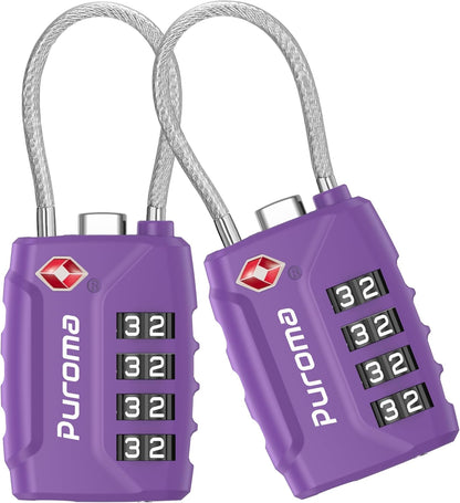 Puroma 2 Pack TSA Approved Luggage Locks, 4 Digit Combination Travel Locks Resettable Code Lock with Zinc Alloy Body for Suitcase, Toolbox, Backpack, Bag, Gym Locker (Purple)