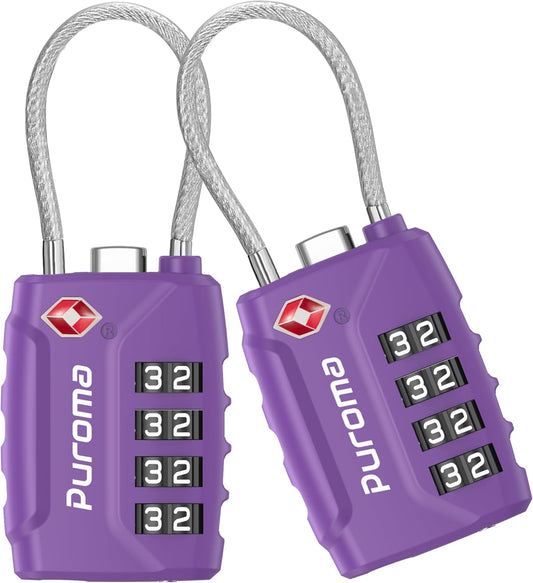 Puroma 2 Pack TSA Approved Luggage Locks, 4 Digit Combination Travel Locks Resettable Code Lock with Zinc Alloy Body for Suitcase, Toolbox, Backpack, Bag, Gym Locker (Purple)