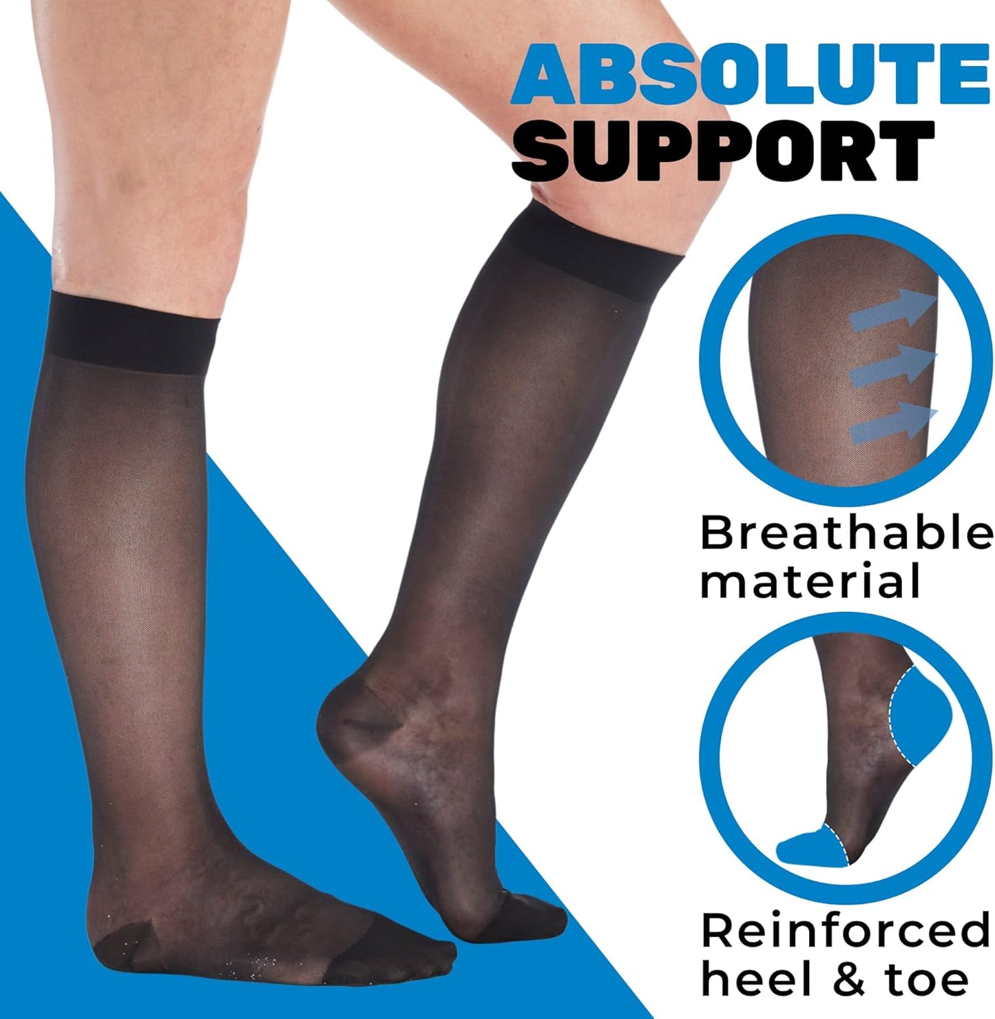 (3 Pairs - Closed Toe) Wide Calves Sheer Compression Socks for Women 15-20mmHg - Womens Compression Stockings for Circulation during Sport, Work, Travel, Flight - Black, 4X-Large - A101BL7-3