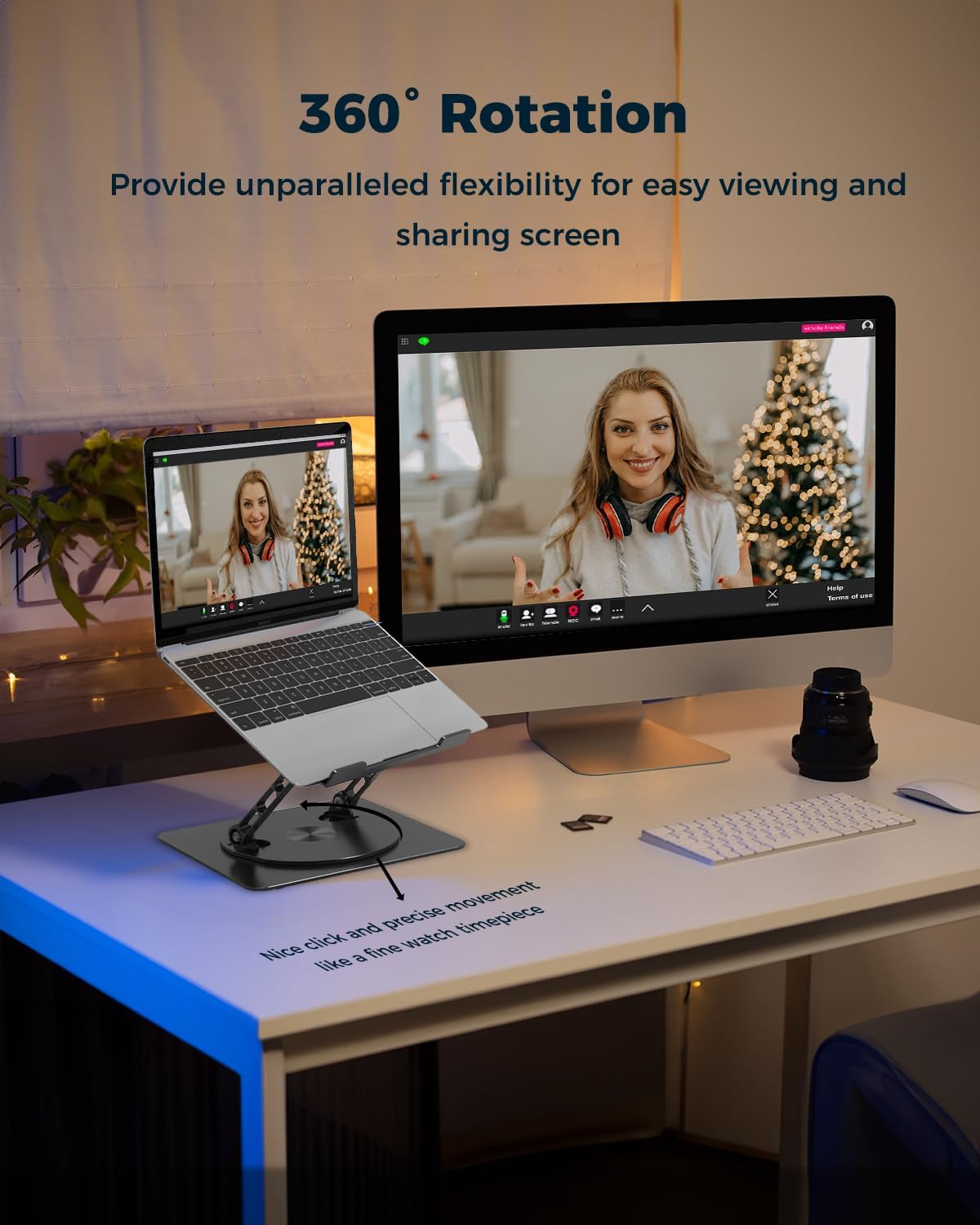 Adjustable Laptop Stand for Desk - Portable Laptop Riser with Rotating Base, Foldable Aluminum Computer Stand, Ergonomic Laptop Holder for MacBook Pro/Air Dell HP Lenovo Notebook up to 15.6", Black