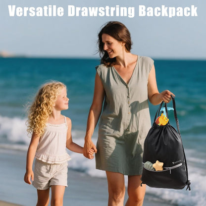 9 Set Compression Packing Cubes for Travel, Bonus Versatile Drawstring Backpack, Lightweight Luggage Organizer Bags, Sturdy Travel Accessories for Suitcase, Black