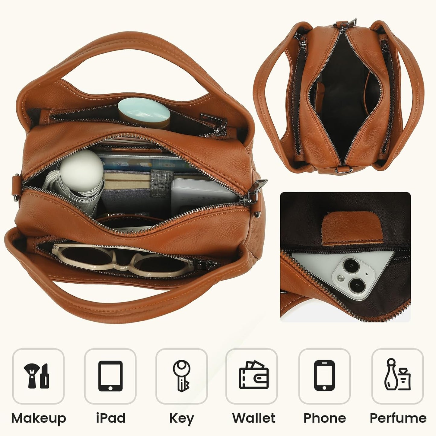 KOGTLA Genuine Leather Purses for Women, Crossbody Shoulder Bags with Top-Handle, Tote Satchel Handbags