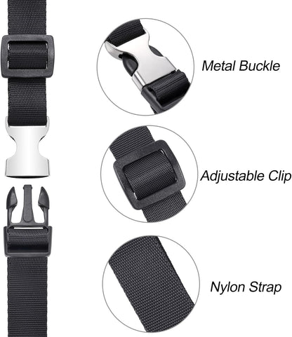 Buckle Straps with Metal Clips, Adjustable Nylon Straps with Buckles, Black 4 Pack (Black-Metal Buckle, 6’x1)