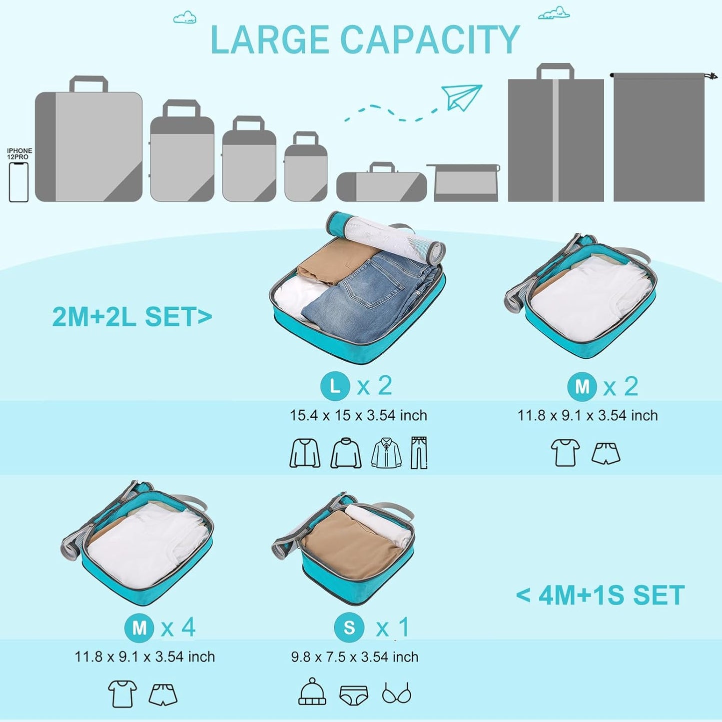 Compression Packing Cubes, Gonex Extensible Storage Mesh Bags Organizers