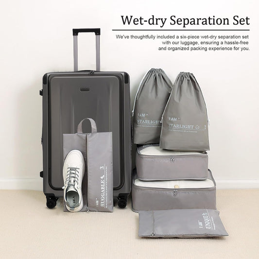 Premium Carry On Luggage, 20Inch&29 Inch Top Opening Airline Approved ABS+PC Hard Shell Suitcases with Silent Wheels, TSA Lock,Front Pocket and Wet-dry Separated Six-piece Set