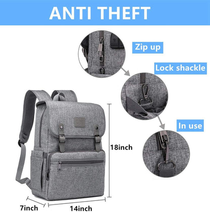 HFSX Laptop Backpack Men Women Vintage Backpack Bookbag College Backpacks Stylish Backpack Grey Fits 15.6 Inch Laptop