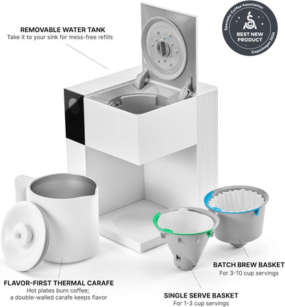 Fellow Aiden Precision Drip Coffee Maker, Thermal Carafe, Perfect Temperature Control, Bloom Cycle, Single Serve to 10 Cup Capacity, Matte White