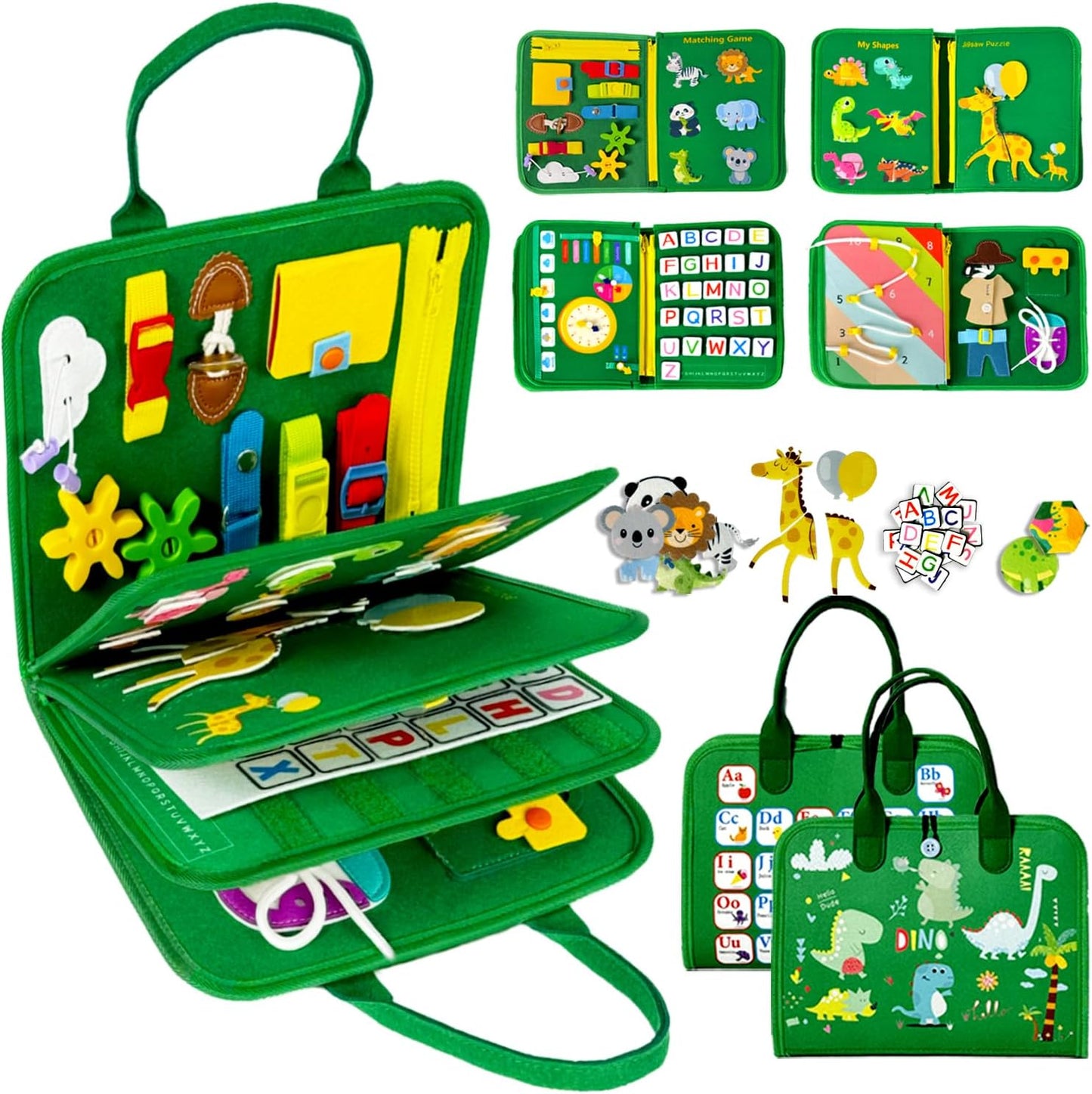 Qizfun Busy Board Book Montessori Toys for 1 2 3 4 Year Old, Boy Girl Birthday Gifts, Educational Sensory Learning Toys for Toddlers 1-3, Car Airplane Travel Activities Toys for Kids Ages 2-4 Year Old