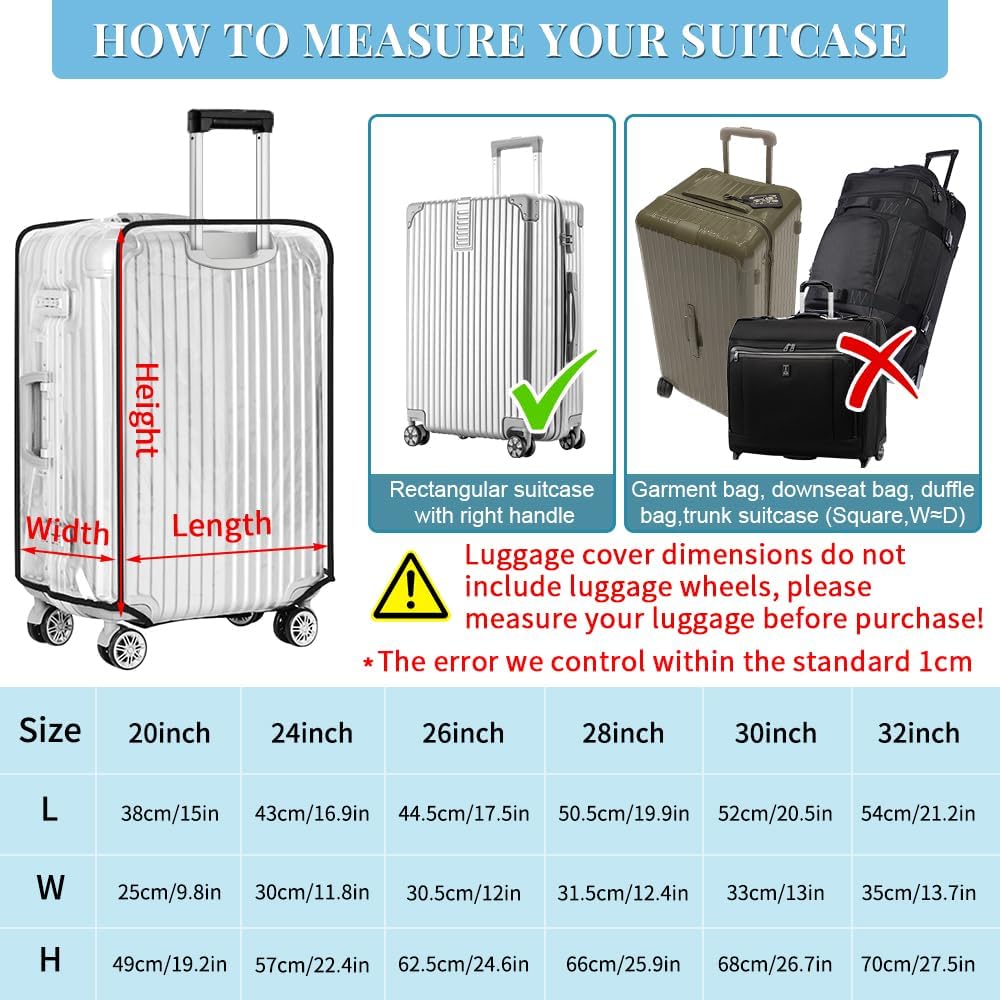 Yotako Clear PVC Suitcase Cover Protectors 26 Inch Luggage Cover for Wheeled Suitcase (26'')