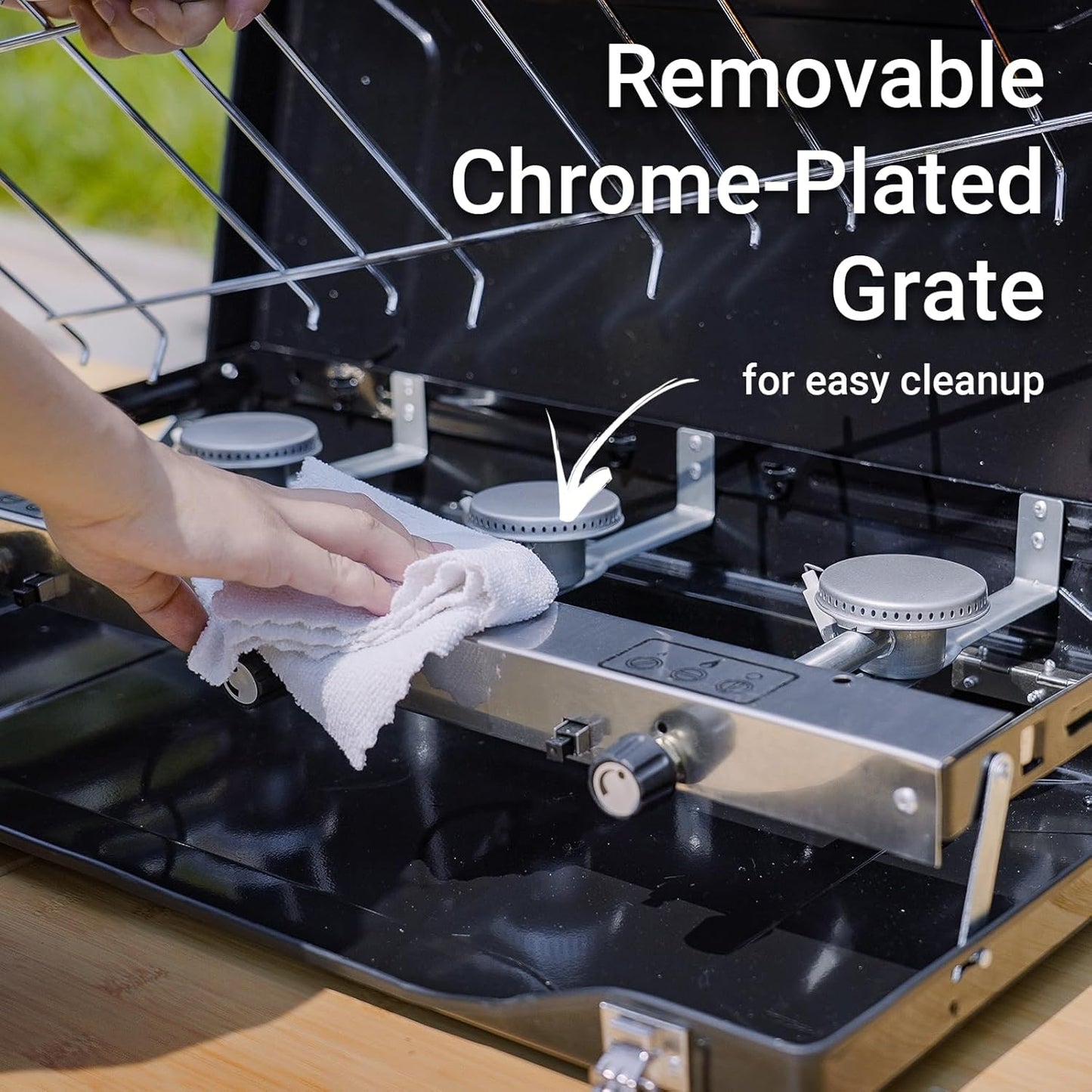 Camping Stove, 3 Burner Propane Portable Camp Stove with Regulator, Push-Button Instant Ignition, Portable Camp Grill, Adjustable Burners for Car Camping Outdoor Cooking (BLACK-19800 BTUs)