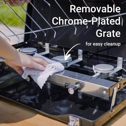 Camping Stove, 3 Burner Propane Portable Camp Stove with Regulator, Push-Button Instant Ignition, Portable Camp Grill, Adjustable Burners for Car Camping Outdoor Cooking (BLACK-19800 BTUs)