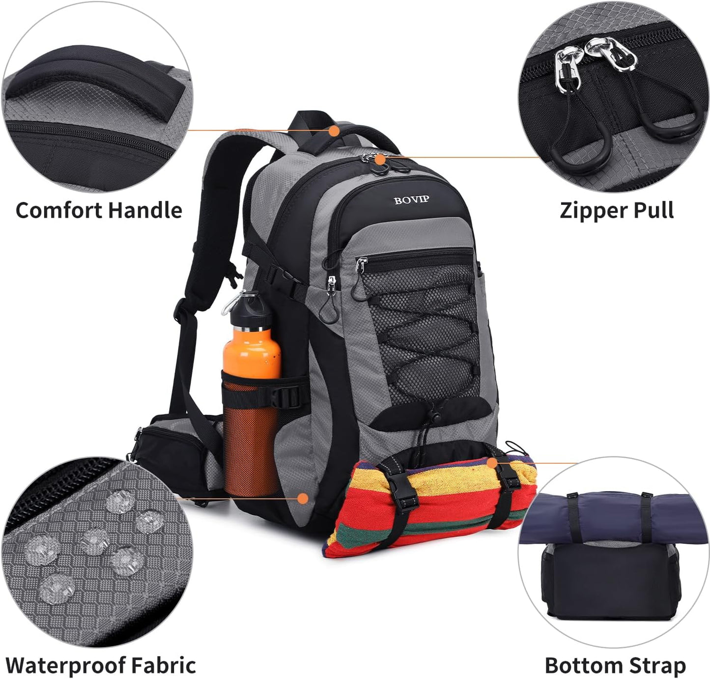 BOVIP 40L Hiking Backpack Waterproof Lightweight Daypack Travel Sports Camping Backpack for Men Women