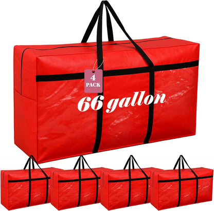 4 Pcs 66 Gallon Large Moving Bags with Zipper and Handles Foldable Storage Duffle Bags Heavy Duty Extra Large Totes for College Dorm Travel Clothes Blankets Bedding Moving (Red)