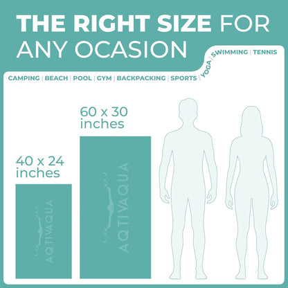 AqtivAqua Quick Dry Towel - Lightweight Microfiber Travel Towel w/Bag - Fast Drying Towel Set for Camping, Beach, Pool, Gym, Backpacking, Sports, Yoga & Swim Use, Hiking (Mint, L:30"x60")