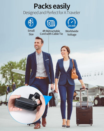 2 Pack Power Strip with USB Ports, 4 Outlets 3 USB Ports, NTONPOWER Small Power Strip with 4ft Short Extension Cord Retractable, Compact Size for Travel, Home Office, Hotel, Black