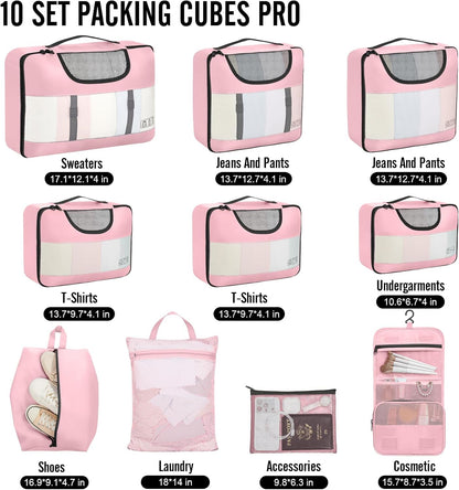 Veken 10 Set Packing Cubes for Travel Essential, Suitcase Organizer Bags in 4 Sizes, Carry-On Luggage Accessories with Large Laundry & Hanging Toiletry Bag, Must-Have for Airplane, Road Trip & Camping