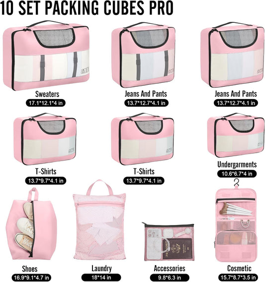 Veken 10 Set Packing Cubes for Travel Essential, Suitcase Organizer Bags in 4 Sizes, Carry-On Luggage Accessories with Large Laundry & Hanging Toiletry Bag, Must-Have for Airplane, Road Trip & Camping