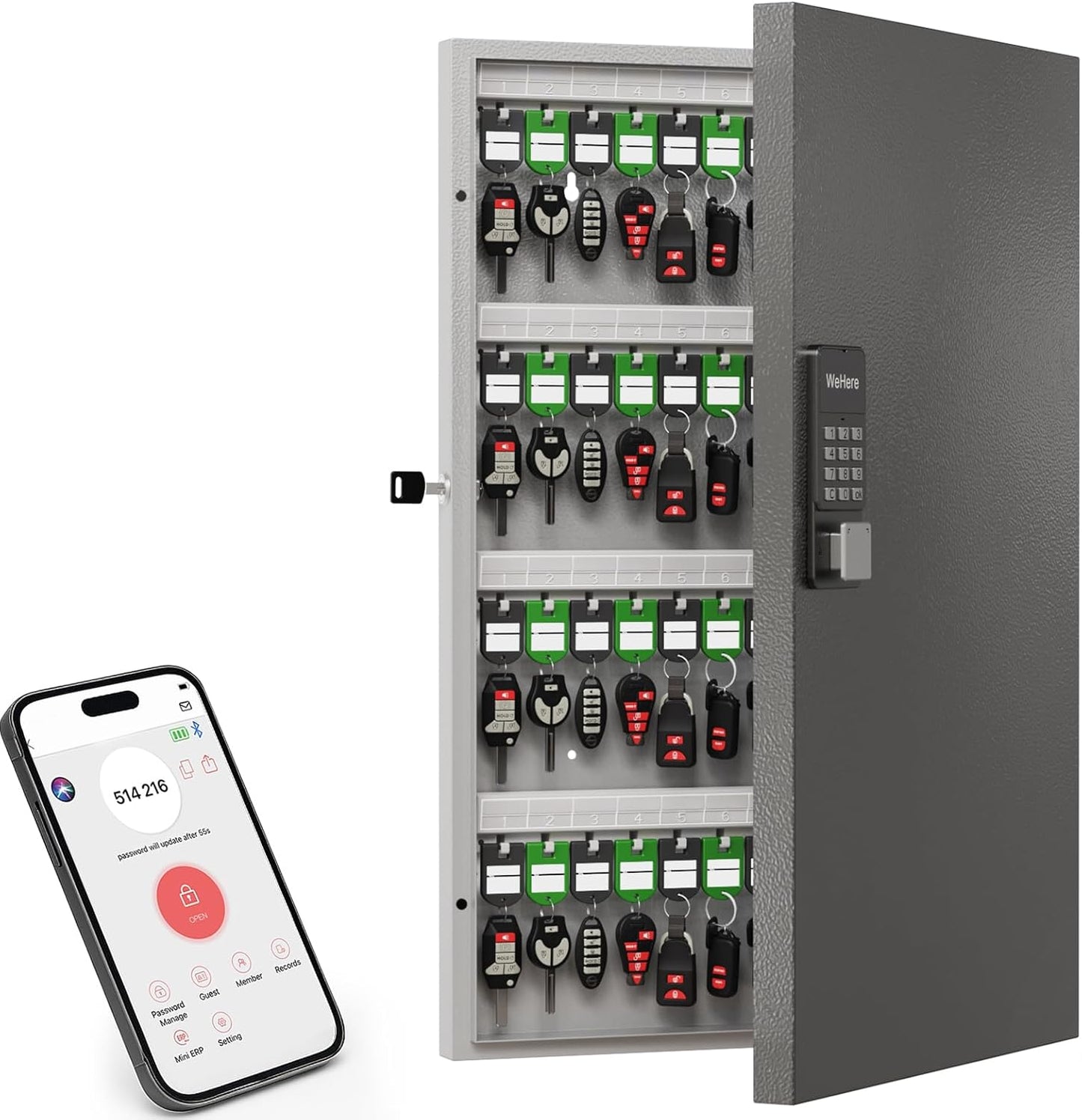 96 Key Lock Box Wall Mount, Smart Key Cabinet One Time Password/APP Bluetooth/Fixed Code/Wi-Fi Remote/Key Unlock, Security Storage Key Holder Box, Key Management for Valets, Realtors, Office, Hotel