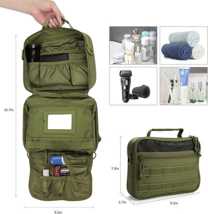 SUNRISING Tactical Toiletry Bag for Men - Hanging Travel Dopp Kit, Shaving Hygiene Organizer, Durable Bathroom Essentials for Short Trips & Camping Army Green