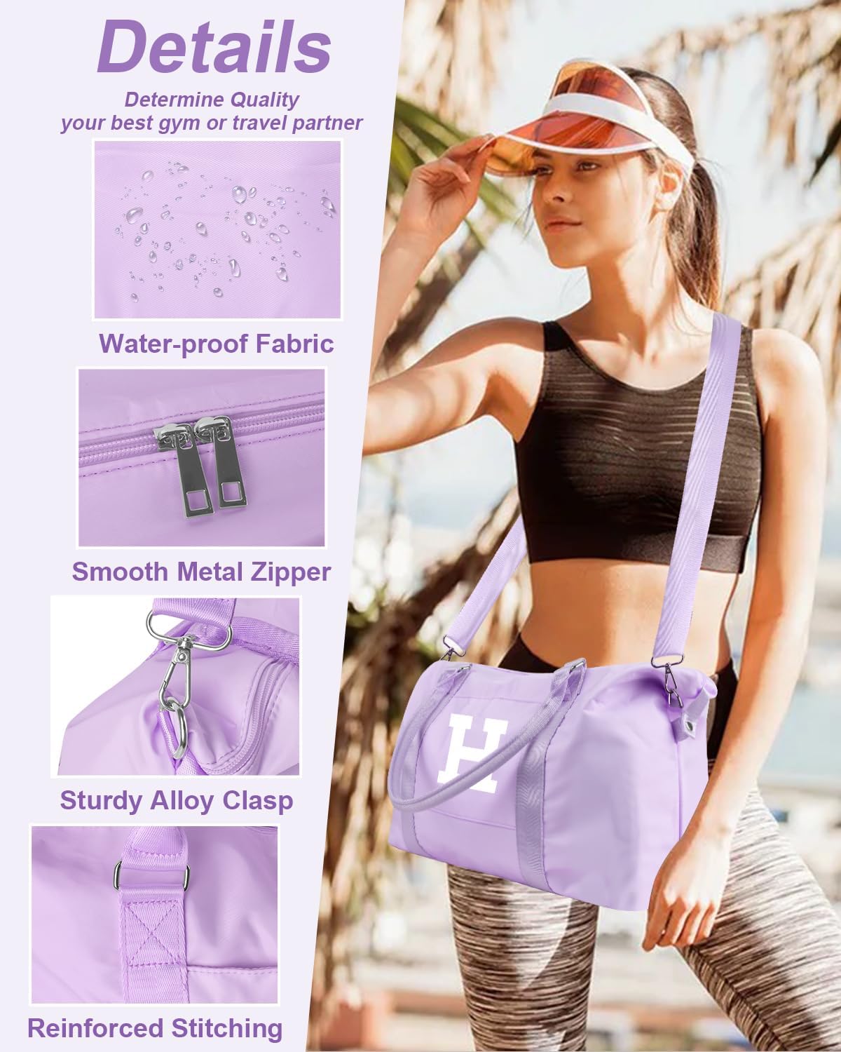Daughter Niece Gifts for Teen Girl Kids, Initial Travel Duffel Bag Sports Gym Bag Personalized Gifts Weekender Bag，Monogram Overnight Bag Cute Dance Bag Birthday Bridesmaid Gifts for Women(Purple, H)