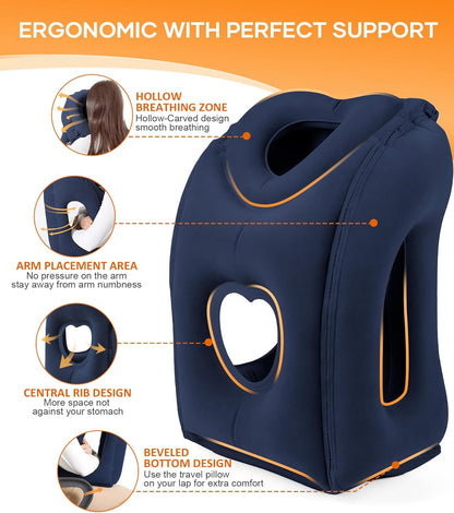 Sunany Travel Pillow, Upgraded Plane Pillow for Long Flights, Inflatable Neck Pillow Used for Airplanes,Cars,Buses,Trains,Office Napping with Eye Mask,Earplugs (Blue)