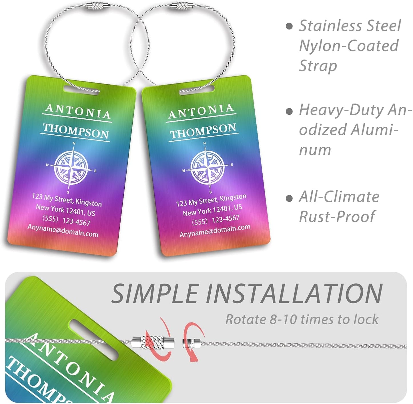 Personalized Luggage Tags for Suitcases (2/4/6/8 Pack) - Custom Engraved Metal Travel Tag, Customizable Pattern/Name/Text for Bags Backpacks Suitcases