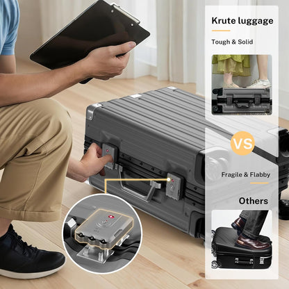 Krute Luggage Sets 2 Pieces 20 28 Inch Aluminum Frame Luggage With Wheels Hardside PC No Zipper Suitcase with USB Charger