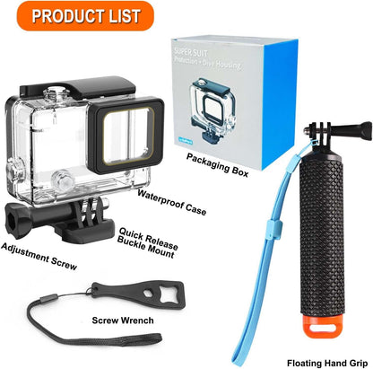 Compatible for Go Pro Hero 4/3+/3 Black Silver Waterproof Housing Case 45M/147FT Protective Underwater Diving Case Shell with Cameras Handle Mount Accessories Kit