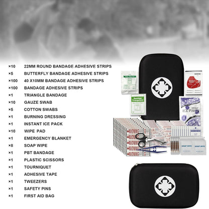 279PCS Small Travel First Aid Kit Supplies for Business, First Aid Emergency Set Backpacking Essentials Items Trauma Survival Kits for Outdoor Adventure, Black AMORNING