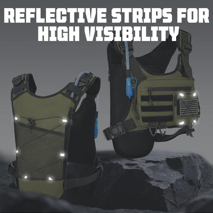 Hydration Vest（The design patent has been granted ）with 2L Water Bladder for Men and Women,Lightweight Adjustable Hydration Backpack,Reflective Running Hydration Chest Bag for Hiking Climbing Cycling
