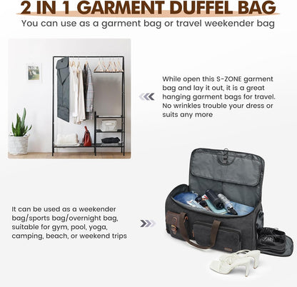 S-ZONE Garment Bags for Travel Convertible Garment Duffle Bags for Travel Suit Carry on Luggage for Men Hanging Suitcase