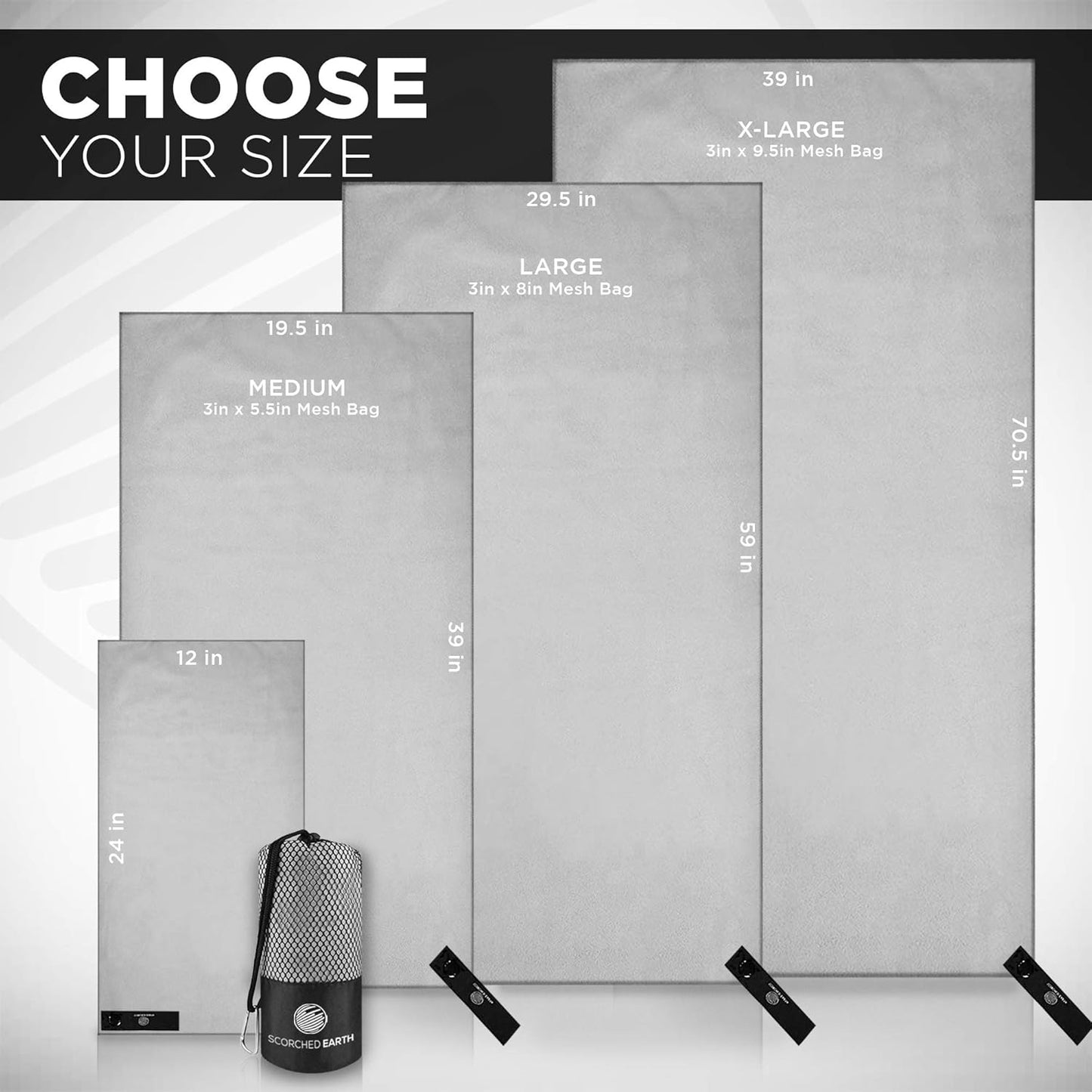 ScorchedEarth Microfiber Travel & Sports Towel Set (Slate Gray) - XL Set (39x70.5 & 12x24)