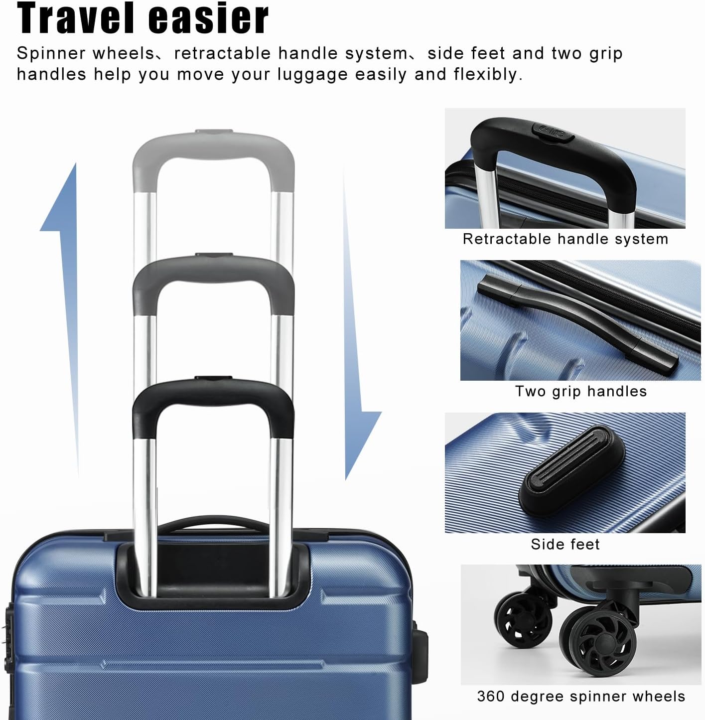 Coolife Luggage Suitcase Carry-on Spinner TSA Lock USB Port Expandable (only 28’’) Lightweight Hardside Luggage (Gray, L(28in))