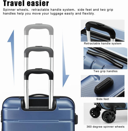 Coolife Luggage Suitcase Carry-on Spinner TSA Lock USB Port Expandable (only 28’’) Lightweight Hardside Luggage (Ice Blue, 3 piece set)