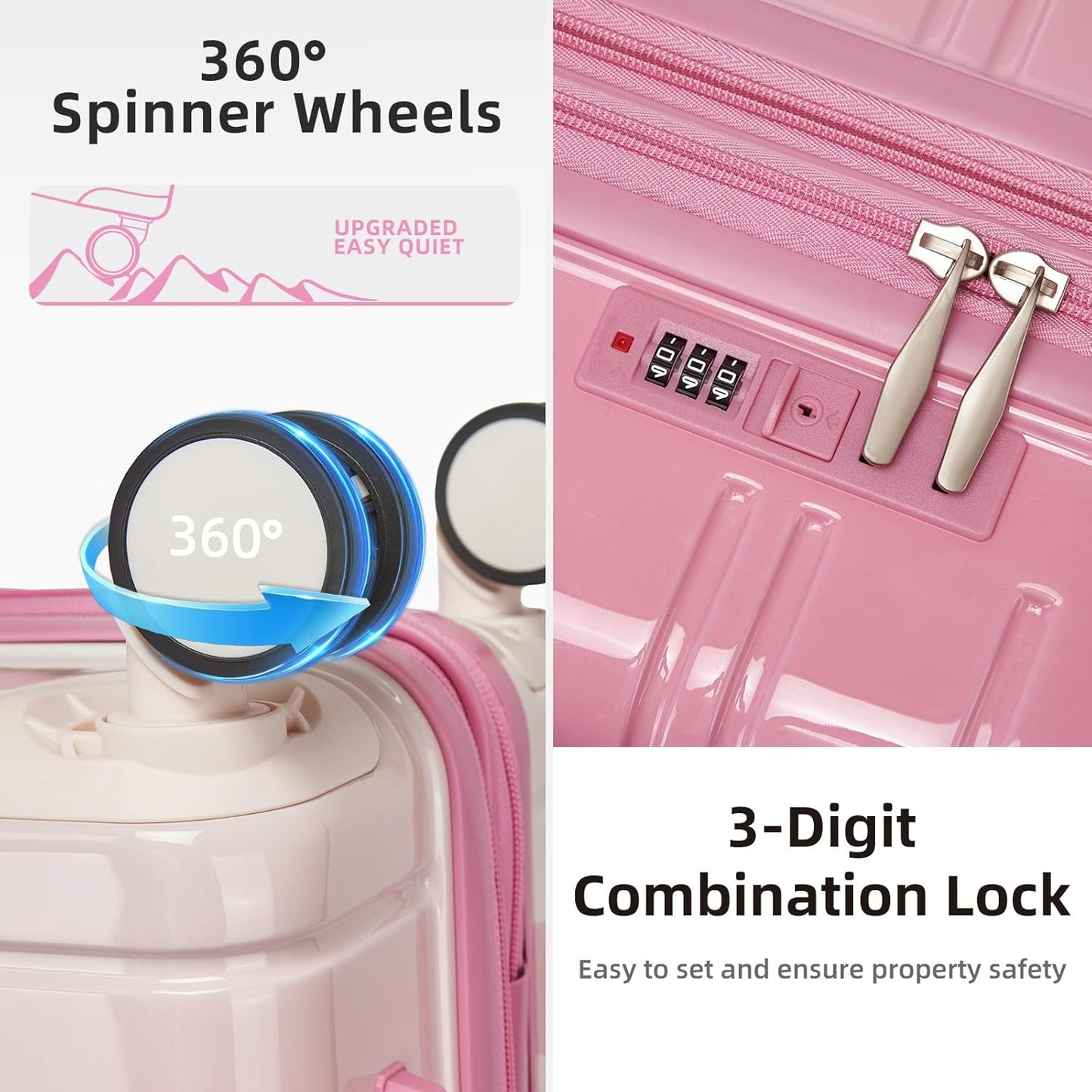 LARVENDER Luggage Sets 5 Piece Hardside Expandable Suitcase with Wheels Lock,PC+ABS Hardside Lightweight Rolling Suitcase for Women and Men,Peach Sparkling