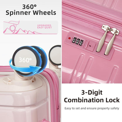 LARVENDER Luggage Sets 5 Piece Hardside Expandable Suitcase with Wheels Lock,PC+ABS Hardside Lightweight Rolling Suitcase for Women and Men,Peach Sparkling