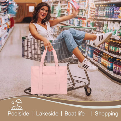 LEDAOU Beach Bags for Women, Beach Bags Waterproof Sandproof, Packable Beach Tote Bag with Zipper Travel Sports