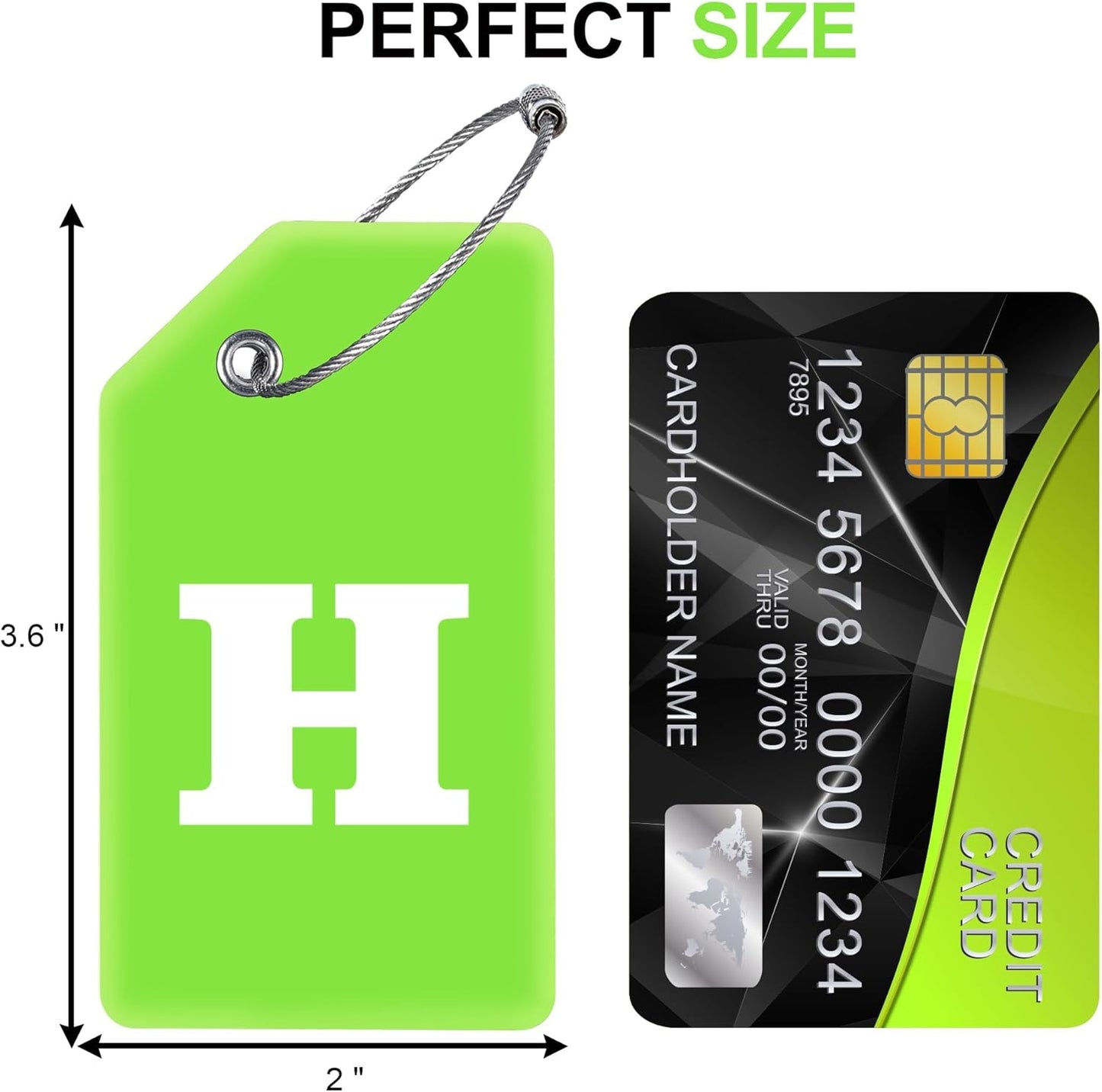 8 Pcs Luggage Tags for Suitcases, 26 Initial Letter Travel Luggage Baggage Identification Labels ID Tags Fully Bendable Tags with Stainless Steel Loop (Letter H, Green)