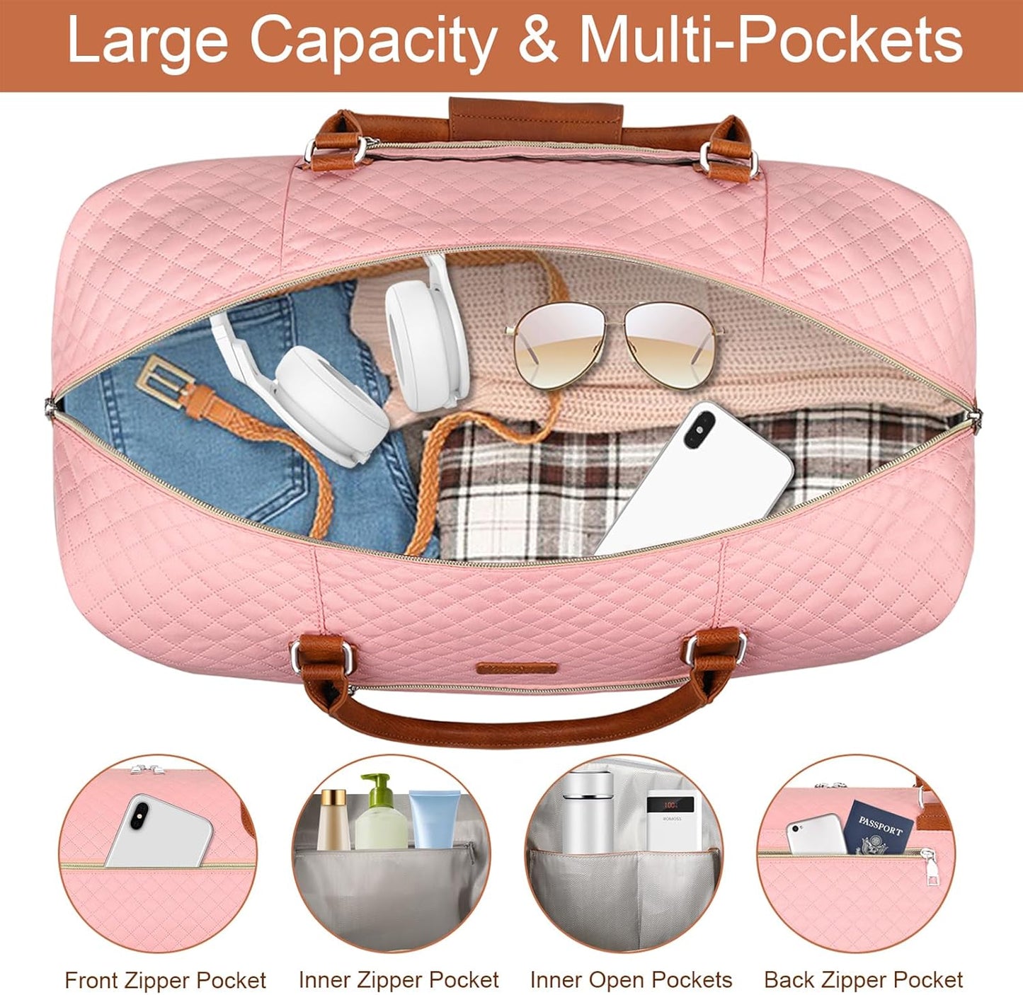 Weekender Bag for Women, Travel Duffel Bag Carry On Overnight Bag with Shoe Compartment Large Nylon Travel Weekend Tote Bag