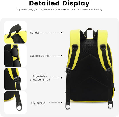 Lanola Basic Multi-Pocket Multipurpose Backpack Classical Water Resistant Student Bookbag For School Business Travel or Casual Daypack Backpacks For Men Or Women - Yellow