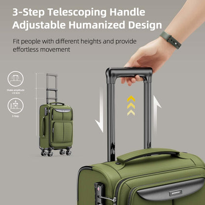 SHOWKOO Luggage Sets 3 Piece Softside Expandable Lightweight Durable Suitcase Sets Double Spinner Wheels TSA Lock Olive Green (20in/24in/28in)
