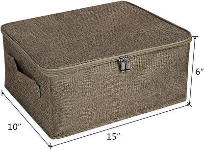 ANMINY 2PCS Storage Bins with Zipper Lids 13 Qt Lidded Fabric Storage Boxes Baskets Cubes with Handles Collapsible Washable Cotton Linen Closet Shelf Clothes Organizer Containers - Coffee, Small